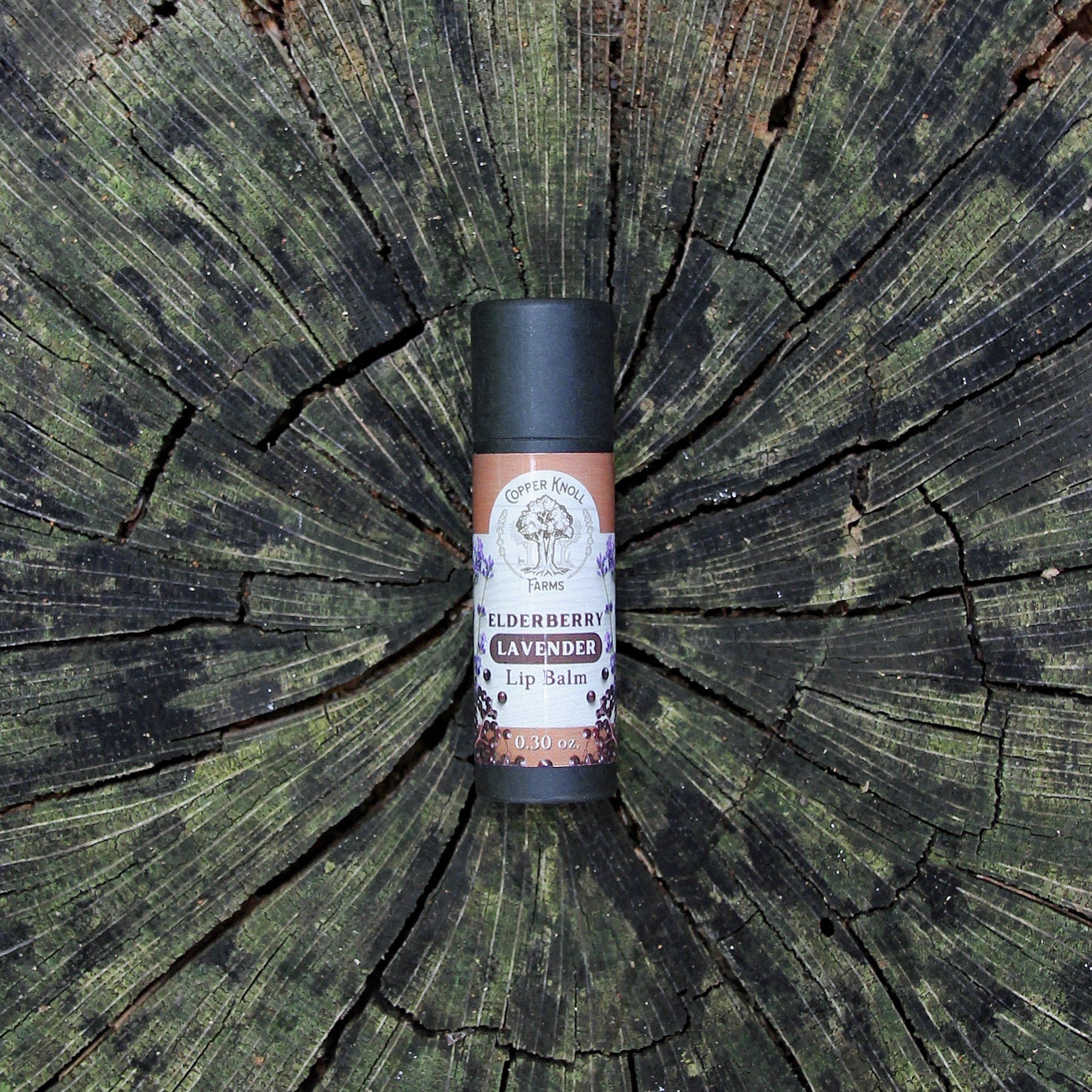 Lip balm on a wooden surface with a natural design