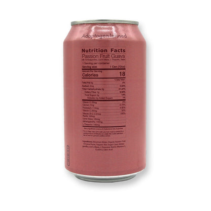 Pink can with nutrition facts label on a white background