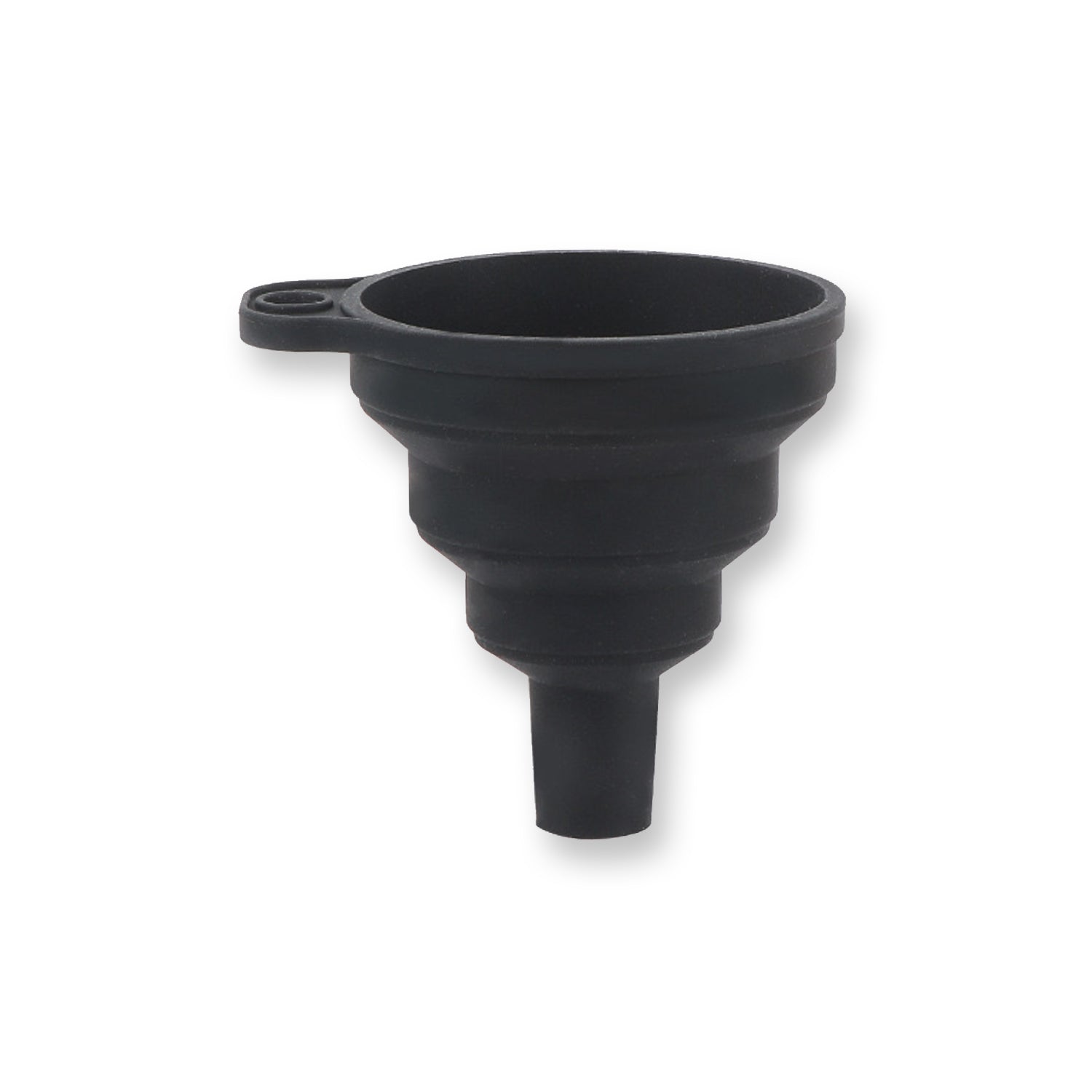 Black collapsible funnel on a white background